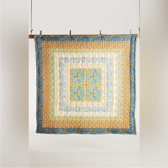 Anthropologie Talula Cotton Handcrafted Quilt with Euro Sham Size Queen NWT - Picture 4 of 17